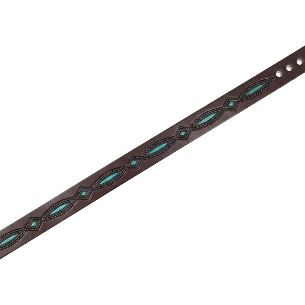 Mens Western Brown Leather Belt Turquoise Inlay Embossed Diamond Pattern 44